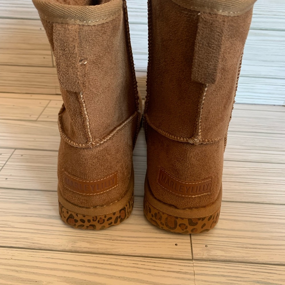 Marelylilly Chestnut Suede Faux Fur Lined Booties - Slip-On animal print sole - Picture 2 of 7